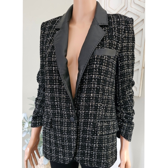 Generation Love Black Lexi Vegan Leather Combo Tweed Blazer - Picture 3 of 12